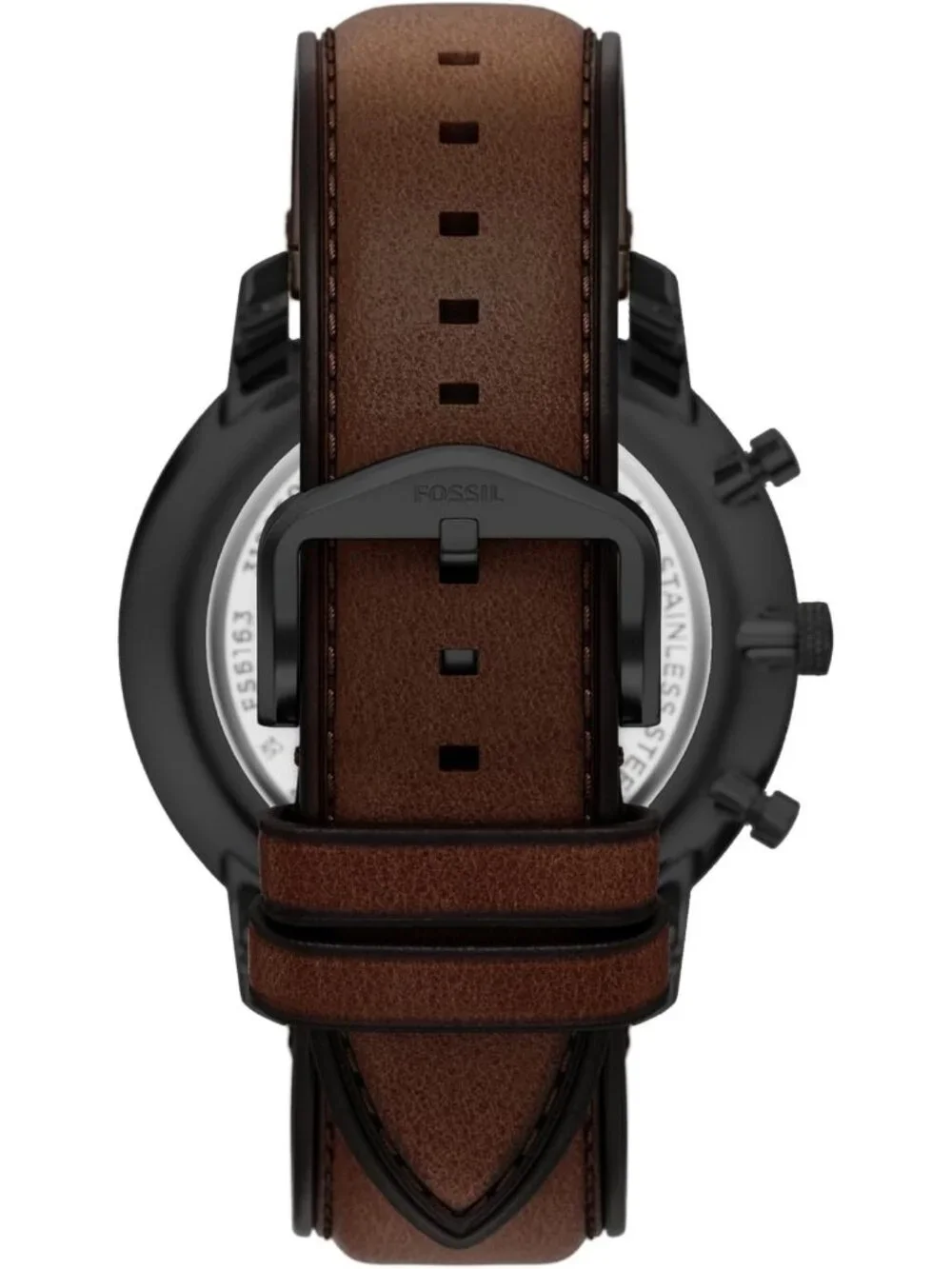 Men's Brown Leather Strap Black Neutra Quartz Stainless Steel Chronograph Watch
